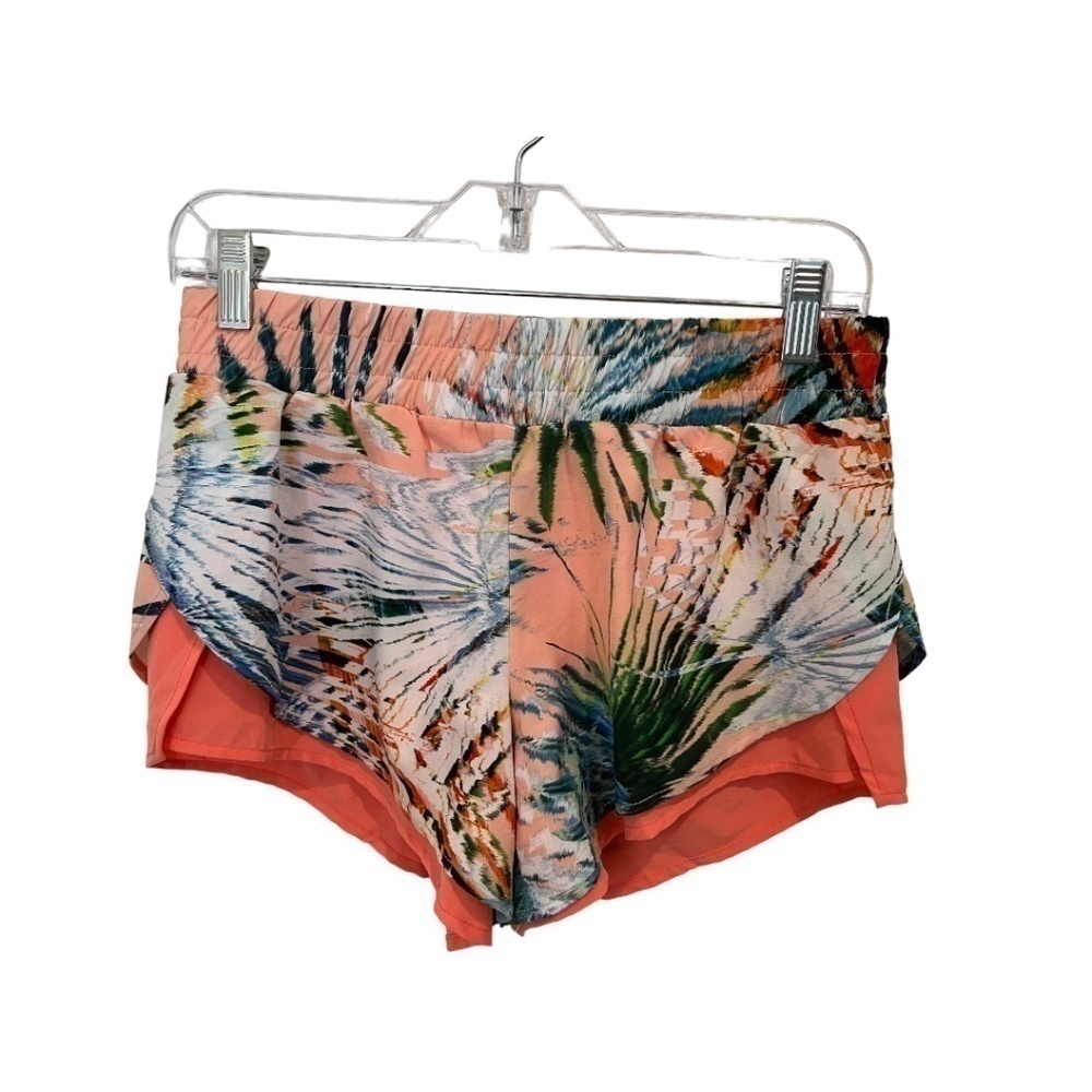 FABLETICS Womens Hawaiian Print Coral Blue Running Gym Shorts Size XS